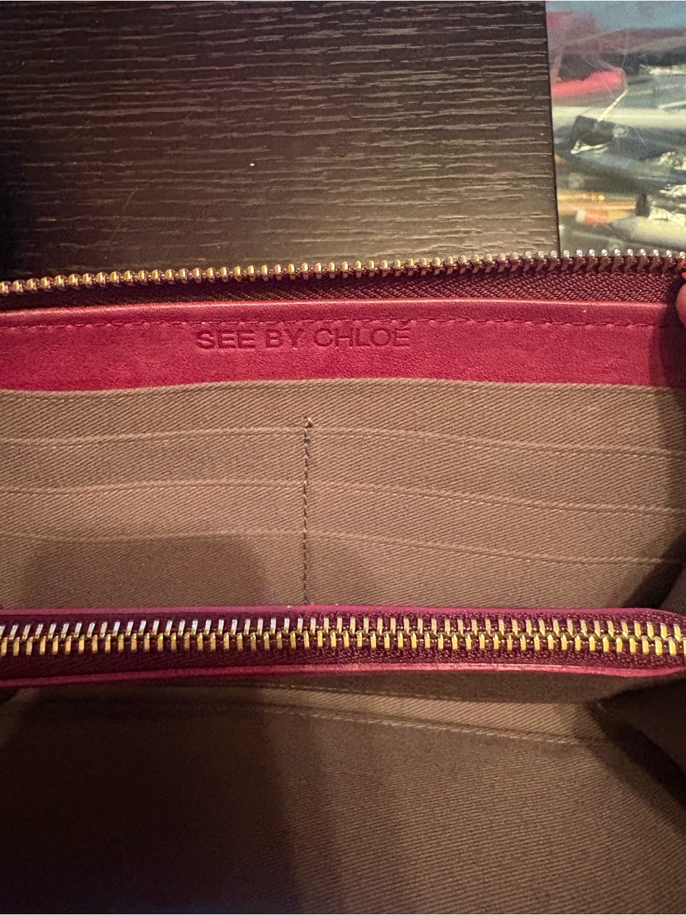 See By Chloe NWT Plum Leather Zip-Around Wallet With Perforated Silver Bow - Picture 9 of 14